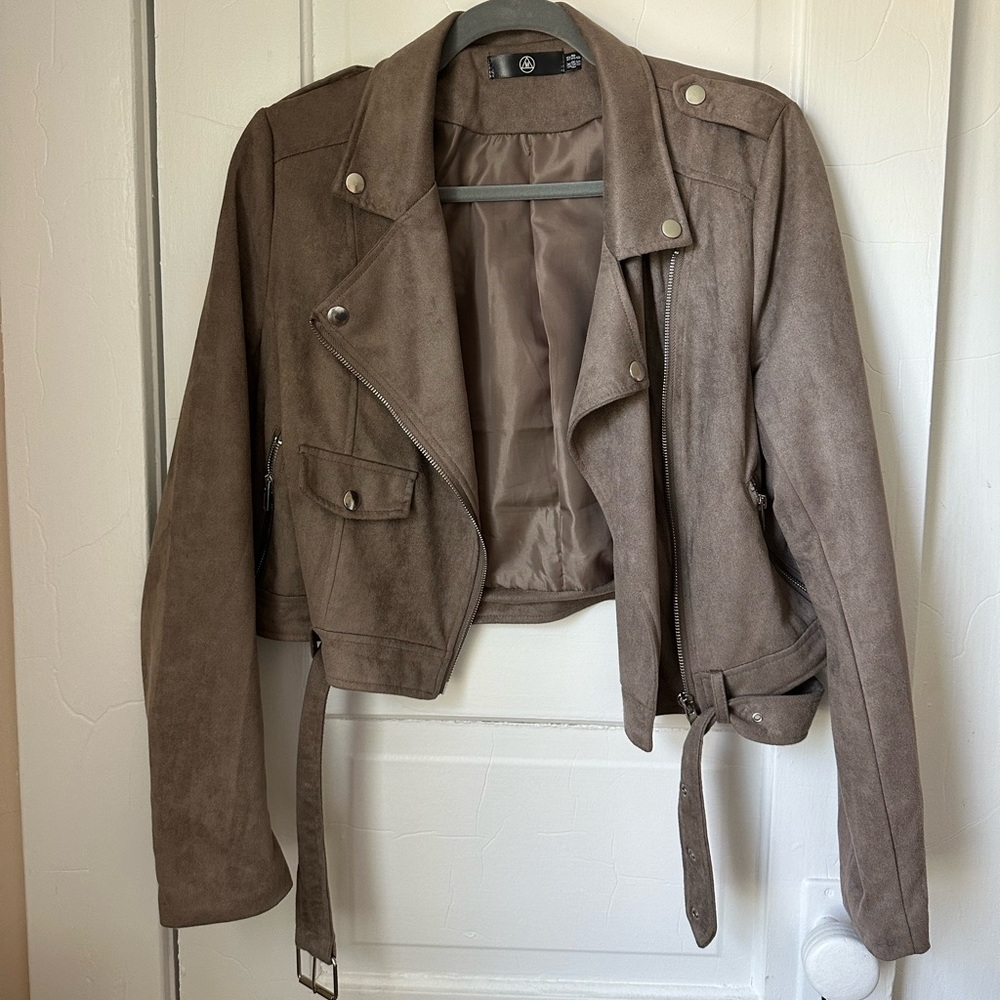 Missguided Cropped Faux Suede Moto Jacket Size US 6